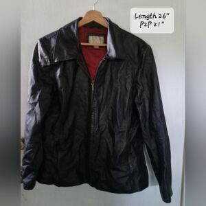 Vintage Worthington Leather Jacket Women’s Black Sz XL Red Lining Full Zip